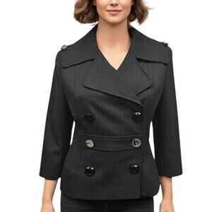White House Black Market WHBM Blazer Jacket Double Breasted Military Black Sz 4